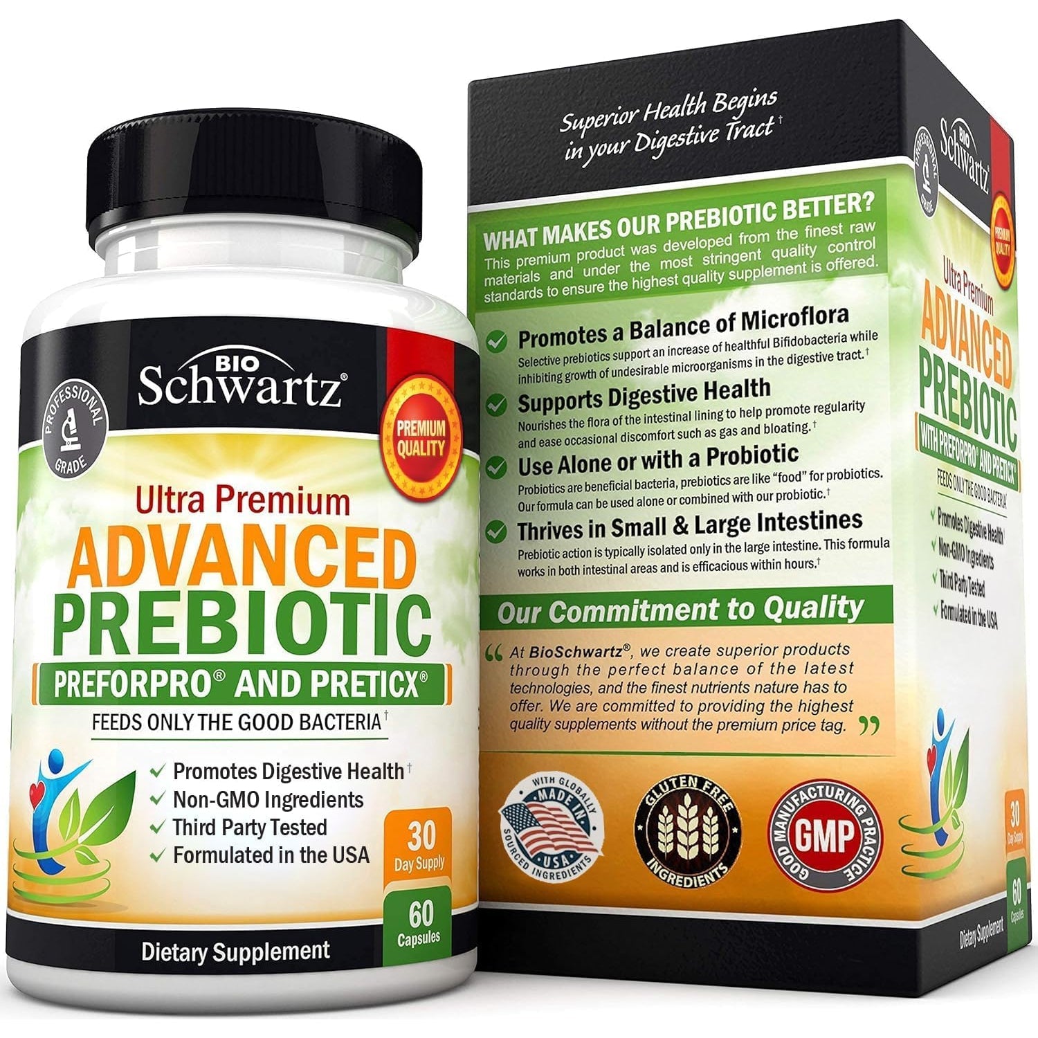 Advanced Prebiotics for Digestive Health - Fast Acting Gut Health Supplement with Clinically Validated Prebiotics for Women & Men for Healthy Gut Flora Bloating & Immune Support - 1 Month Supply