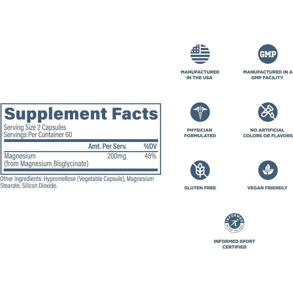 Revive MD Pure Magnesium Glycinate 200Mg – High Absorption Supplement for Relaxation, Stress Relief, Sleep & Memory Support – Promotes Strong Bones, Healthy Nerve & Muscle Function (60 Servings)