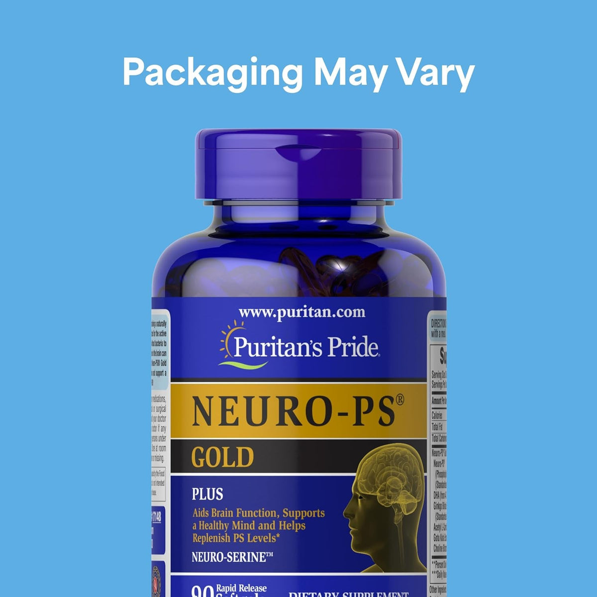Puritan'S Pride Neuro-Ps® Gold plus Neuro-Serine™ with Gingko Biloba and DHA, Advanced Dietary Supplement for Brain Function, Health, and Memory Support, 1 Month Supply, 90 Rapid Release Softgels