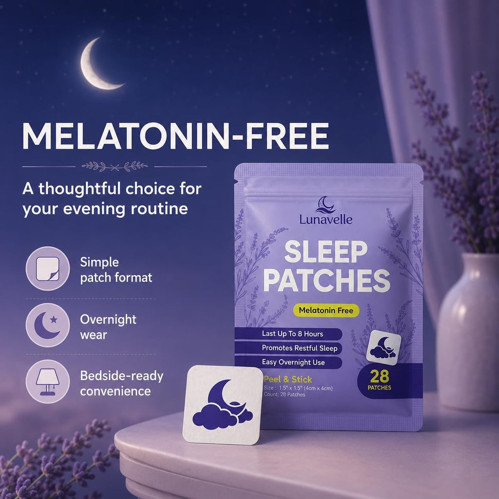 Lunavelle Melatonin-Free Sleep Patches for Adults - Natural Sleep Aid with Magnesium, L-Theanine, GABA & Valerian Root - 28 Patches
