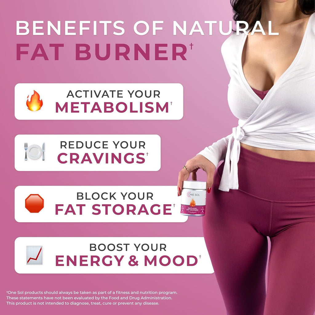 One Sol Fat Burner for Women, Natural Metabolism Booster, Burn More Calories, Boost Energy & Mood, Curb Appetite & Stop Cravings, No Crash or Jitters, All-Natural Ingredients, Gluten & Soy Free