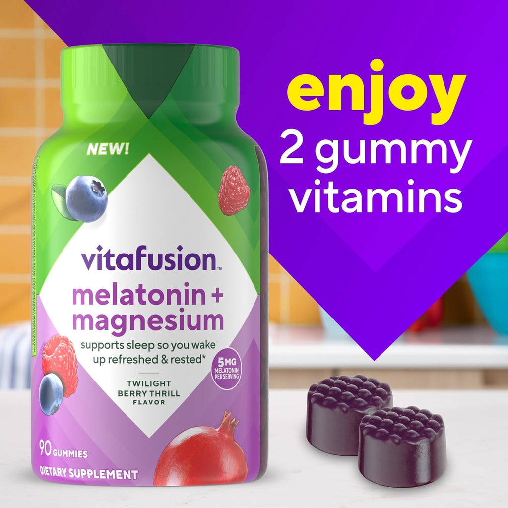 Vitafusion Melatonin Gummies | 5Mg | 90 Count | Gummy with Magnesium for Adults | Berry Flavor | Gluten and Dairy-Free Supplement