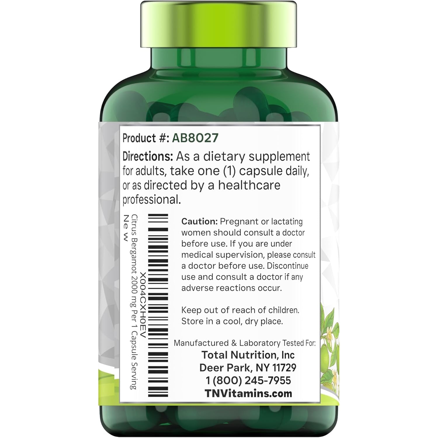 Tnvitamins Citrus Bergamot 2000Mg - 180 Capsules | Ultra Potent Citrus Bergamot Supplement 2000 Mg per 1 Capsule Serving | 6 Month Supply! | Non-Gmo | Made in the USA!