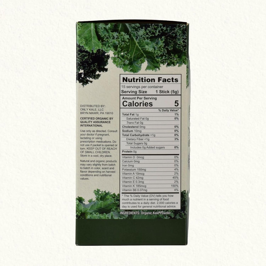 Onlykale™ Kale Powder - 1 Month Supply (15 Sticks) - Organic Green Superfood - USDA Organic, Clean Greens for Smoothies & Juices, Single-Serving Sticks