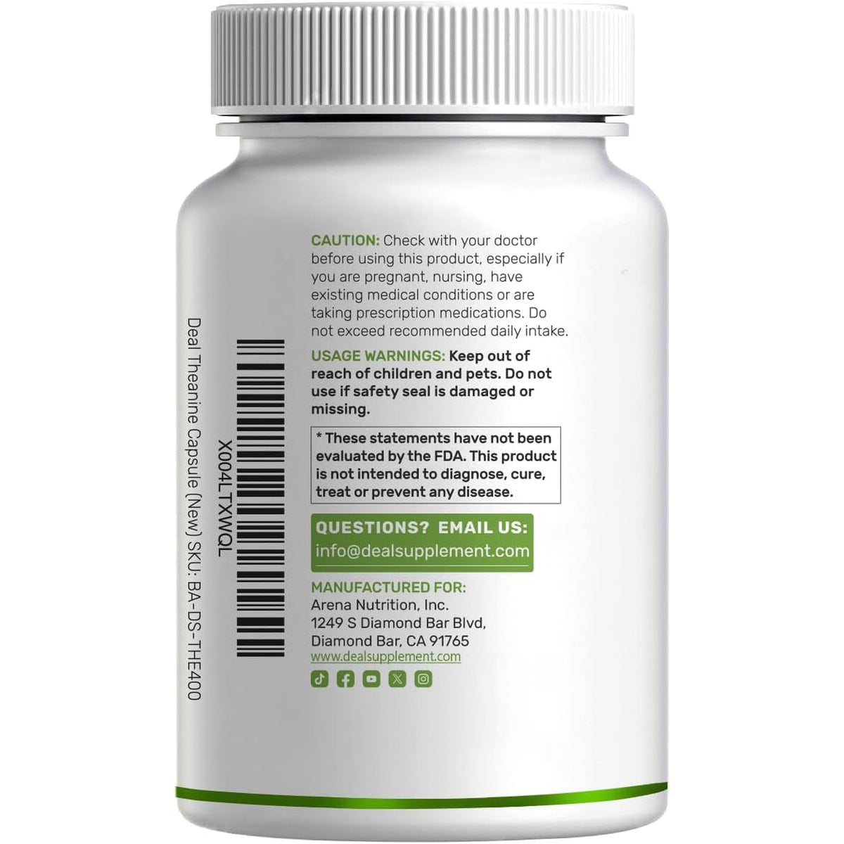 L-Theanine 400Mg, 400 Capsules – Extra Strength Theanine Supplement – Amino Acids for Focus & Relaxation Support – Non-Gmo & Gluten Free
