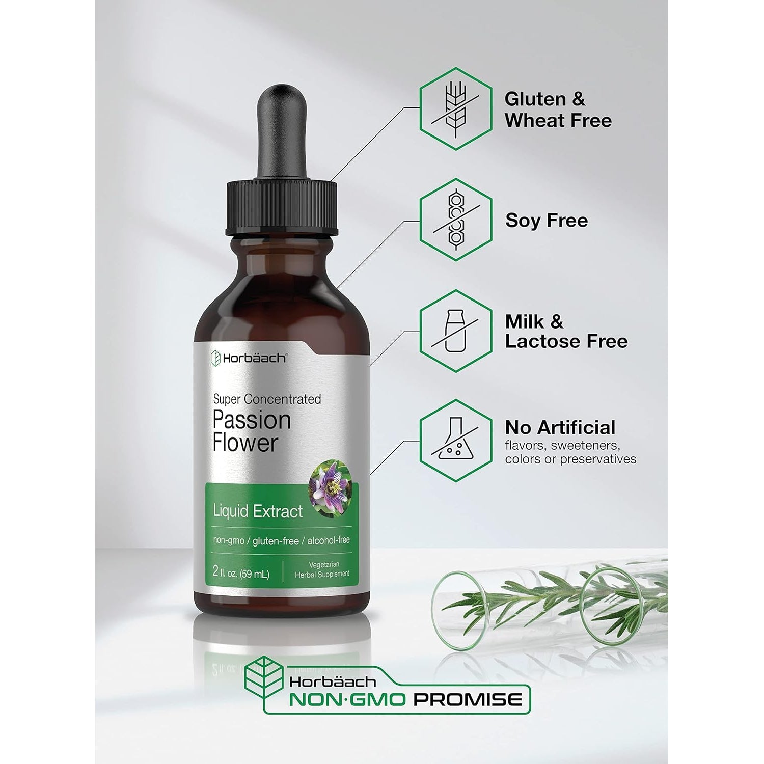 Horbäach Passion Flower Tincture | 2 Fl Oz | Alcohol Free Liquid Extract Drops | Super Concentrated Supplement | Vegetarian, Non-Gmo, Gluten Free