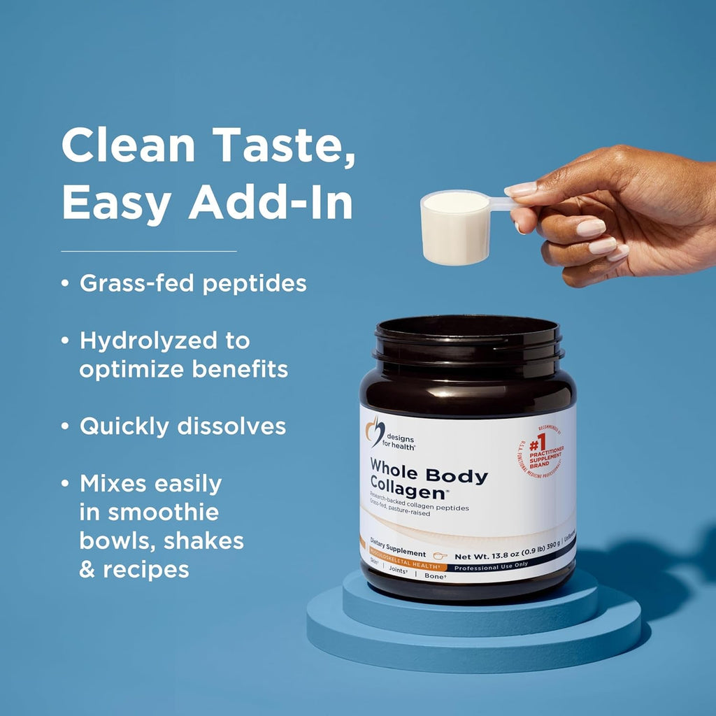 Designs for Health Whole Body Collagen Powder - Hydrolyzed Collagen Peptides Powder for Healthy Skin & Hair, Joint + Bone Health - Fortigel & Verisol Collagen, Unflavored (30 Servings)