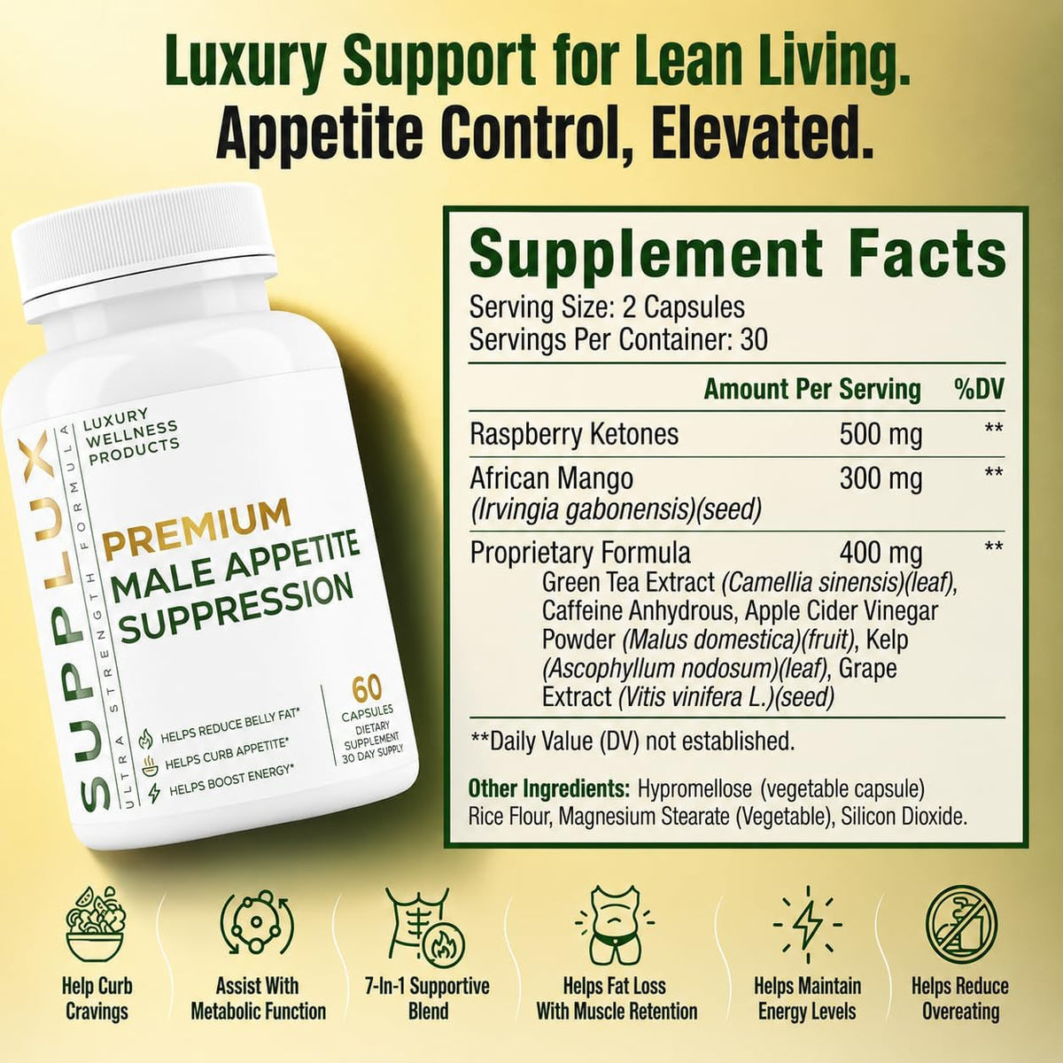 PREMIUM Male Appetite Suppressant - Weight Loss Pills, Fat Burner for Men, GLP-1 Pathway Support - Can Help Sustain Muscle While Burning Fat - Powerful Fat Burning Assistance- 60 Capusles