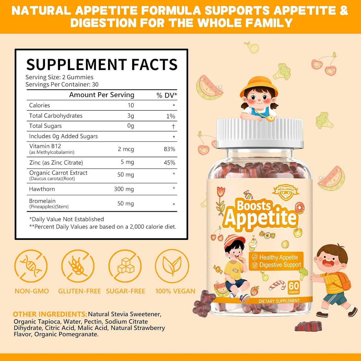 Appetite Booster Gummies for Kids Adults – Natural Blend of Hawthorn Zinc Carrot Supports Digestion Helps Increase Appetite, Promotes Healthy Eating Habits for Picky Eaters (Mixed Fruit Flavor)