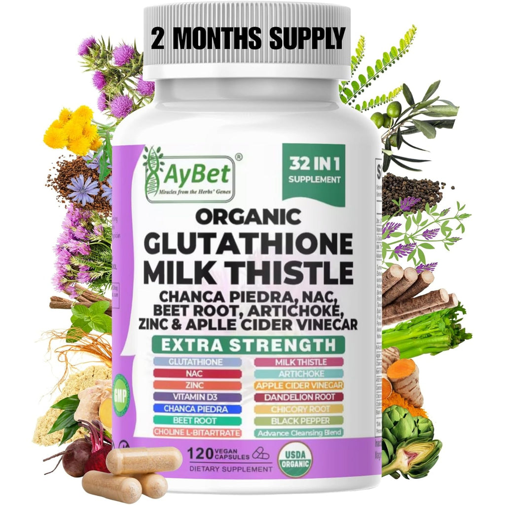 Glutathione NAC Milk Thistle Supplement | Liver Health Support | 32-In-1 Herbal Antioxidant Formula with Chanca Piedra, Turmeric, Dandelion Root, Beet Root & Zinc | Halal Vegan Organic Daily Wellness