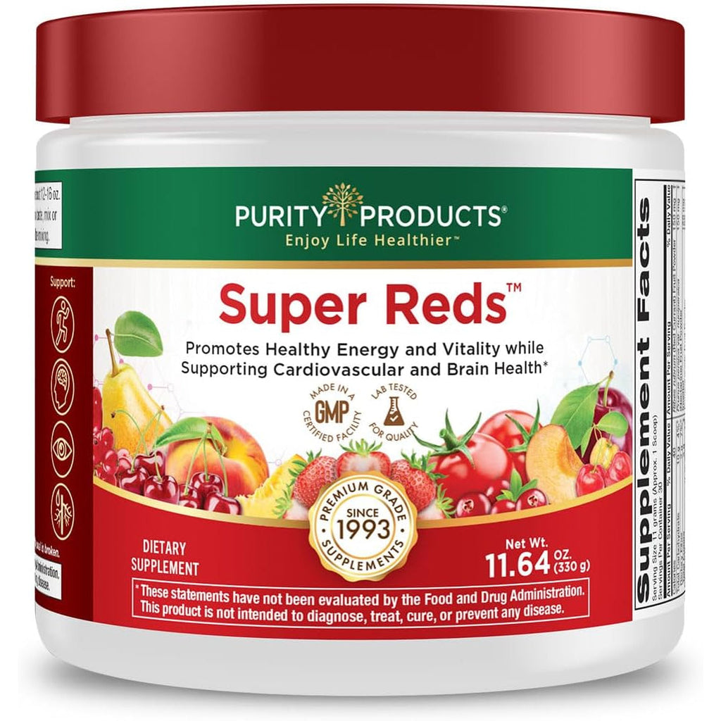 Purity Products Super Reds Powder Phytonutrient Superfood Drink Mix W/Floraglo Lutein - Phytonutrient Blend Containing Polyphenols, Antioxidants & More - 330 Grams - 30 Day Supply