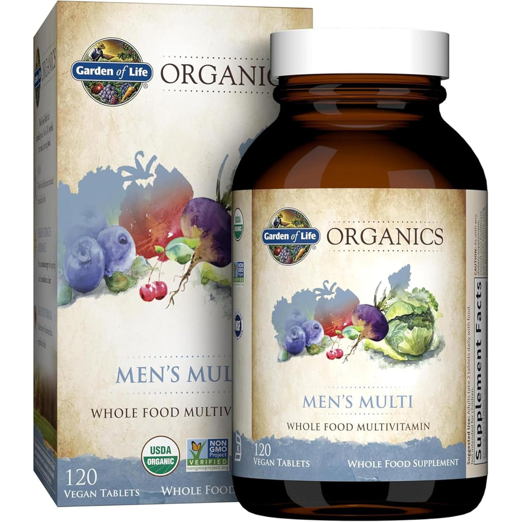 Garden of Life Organics Whole Food Multivitamin for Men, 120 Tablets, Vegan Mens Vitamins and Minerals for Health and Well-Being, Certified Organic Vegan Multi