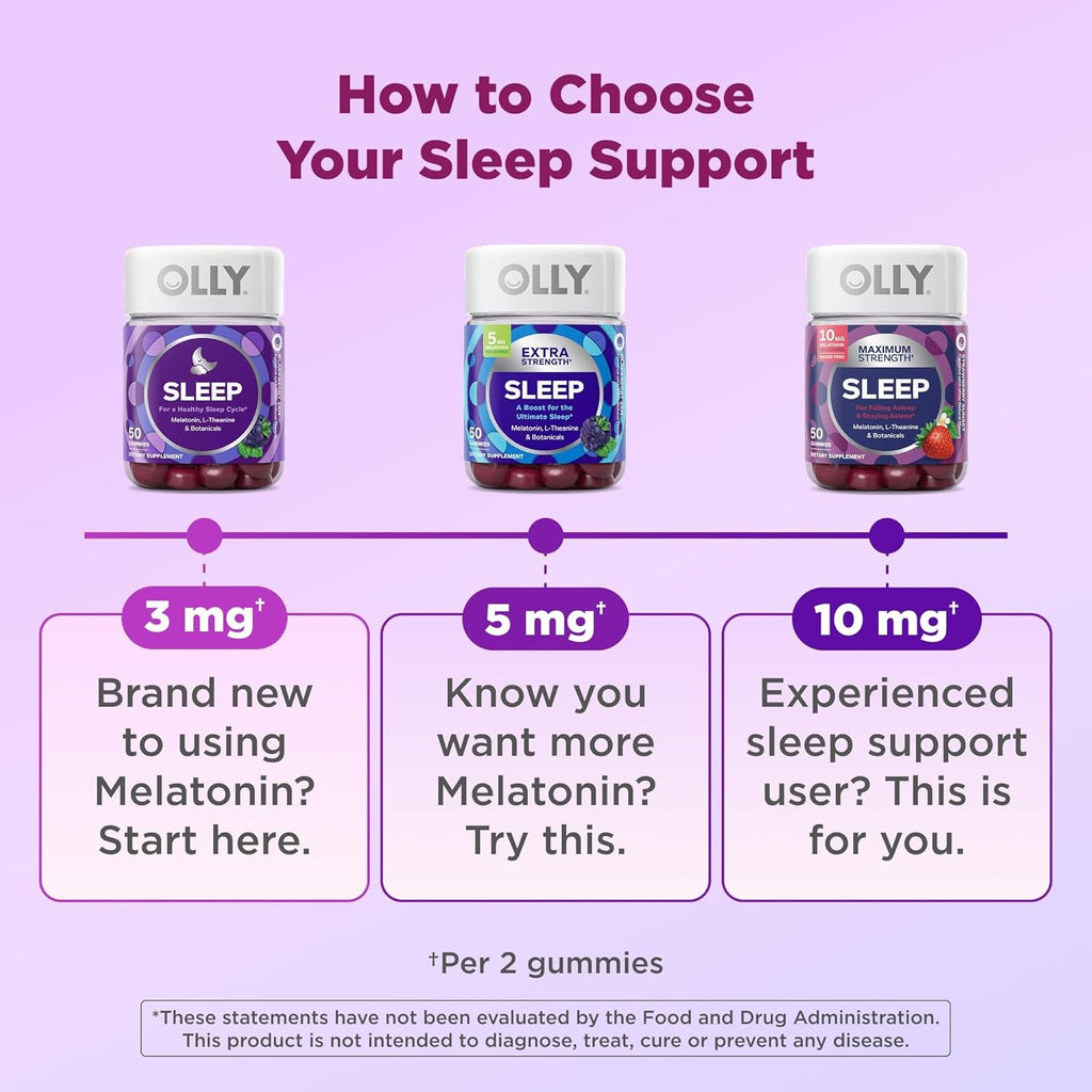 OLLY Max Strength Sleep Gummy, 10Mg Melatonin, L-Theanine, Chamomile, Lemon Balm, Sugar Free, Vegetarian Sleep Aid, Strawberry - 70 Count