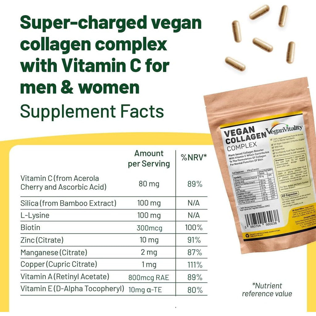 Vegan Collagen Supplements with Biotin for Hair, Skin, Nails & Joints - 2 Months Supply. Cruelty Free Plant Based Collagen Vegan, Vegetarian Collagen Booster Pills. Vegan Collagen for Women and Men