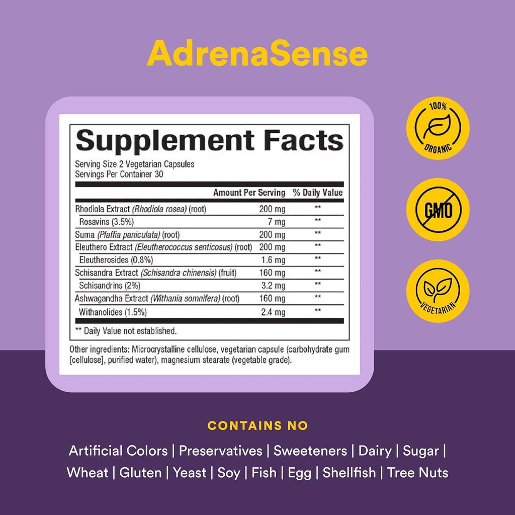 Womensense Adrenasense by Natural Factors, Adrenasense, Herbal Supplement for Adrenal Support and Stress Relief, Vegan, Non-Gmo, 120 Capsules