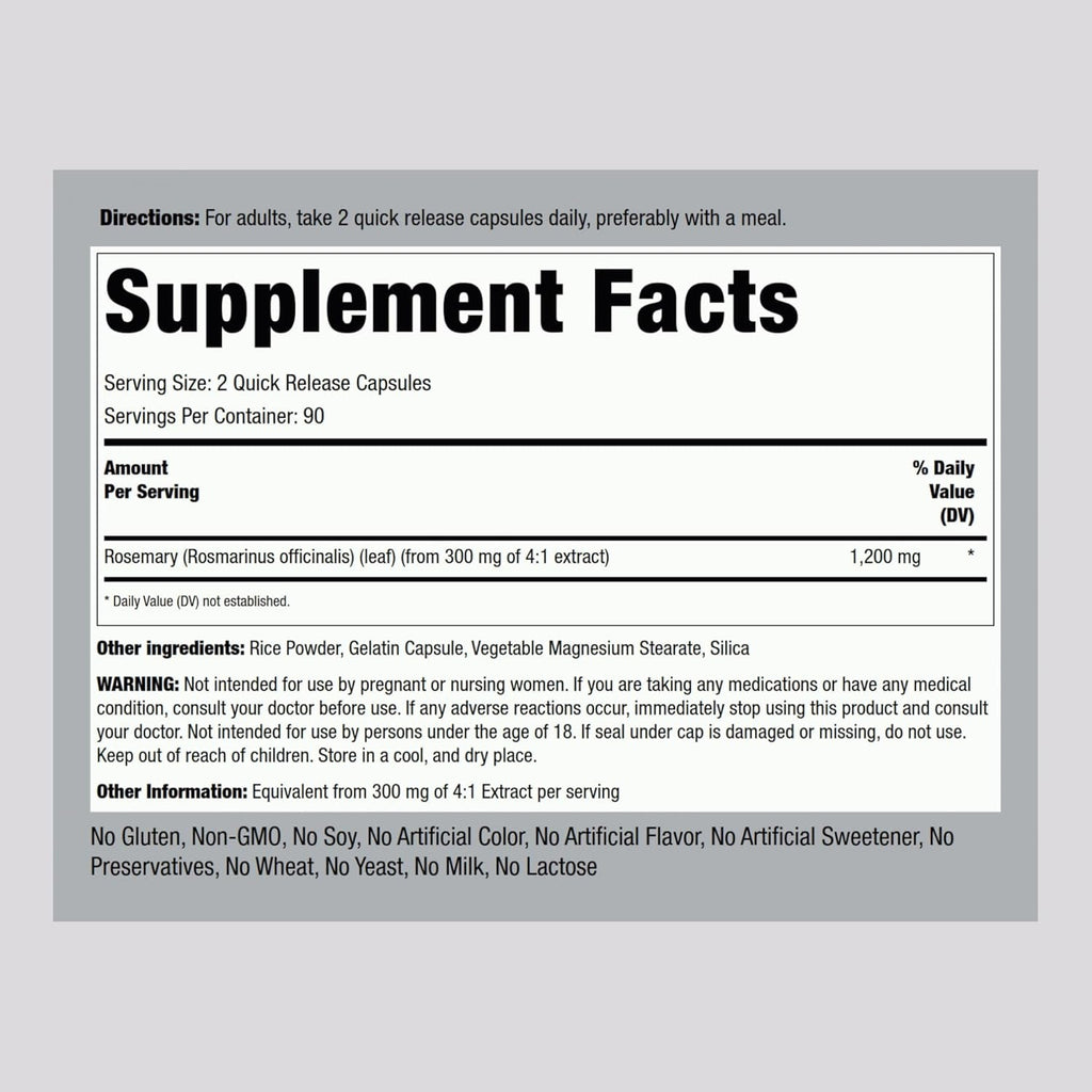 Piping Rock Rosemary Leaves | 180 Capsules | Herb Leaf Extract Supplement | Non-Gmo, Gluten Free