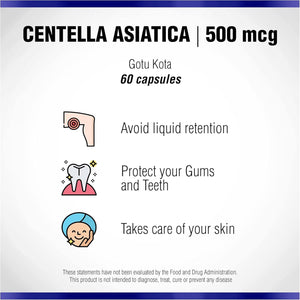 Centella Asiatica 500 Mg 60 Capsules by Natural Systems - Gotu Kola Herb Moisturizer for Your Skin - Extract Also Beneficial for Calming Mind Tiredness