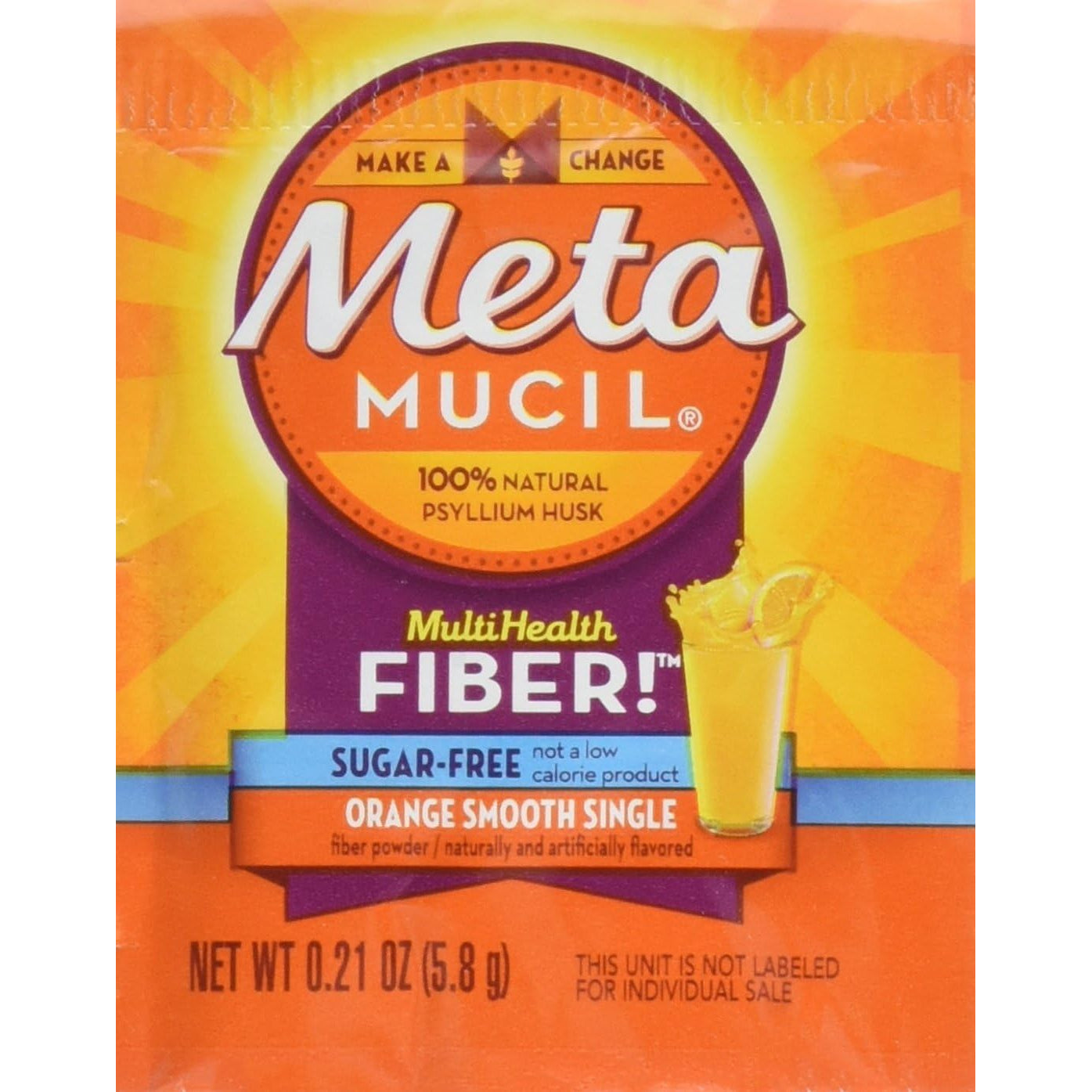 Metamucil - Multihealth Fiber Singles Orange Smooth Sugar-Free, 0.21 Ounce, Pack of 30