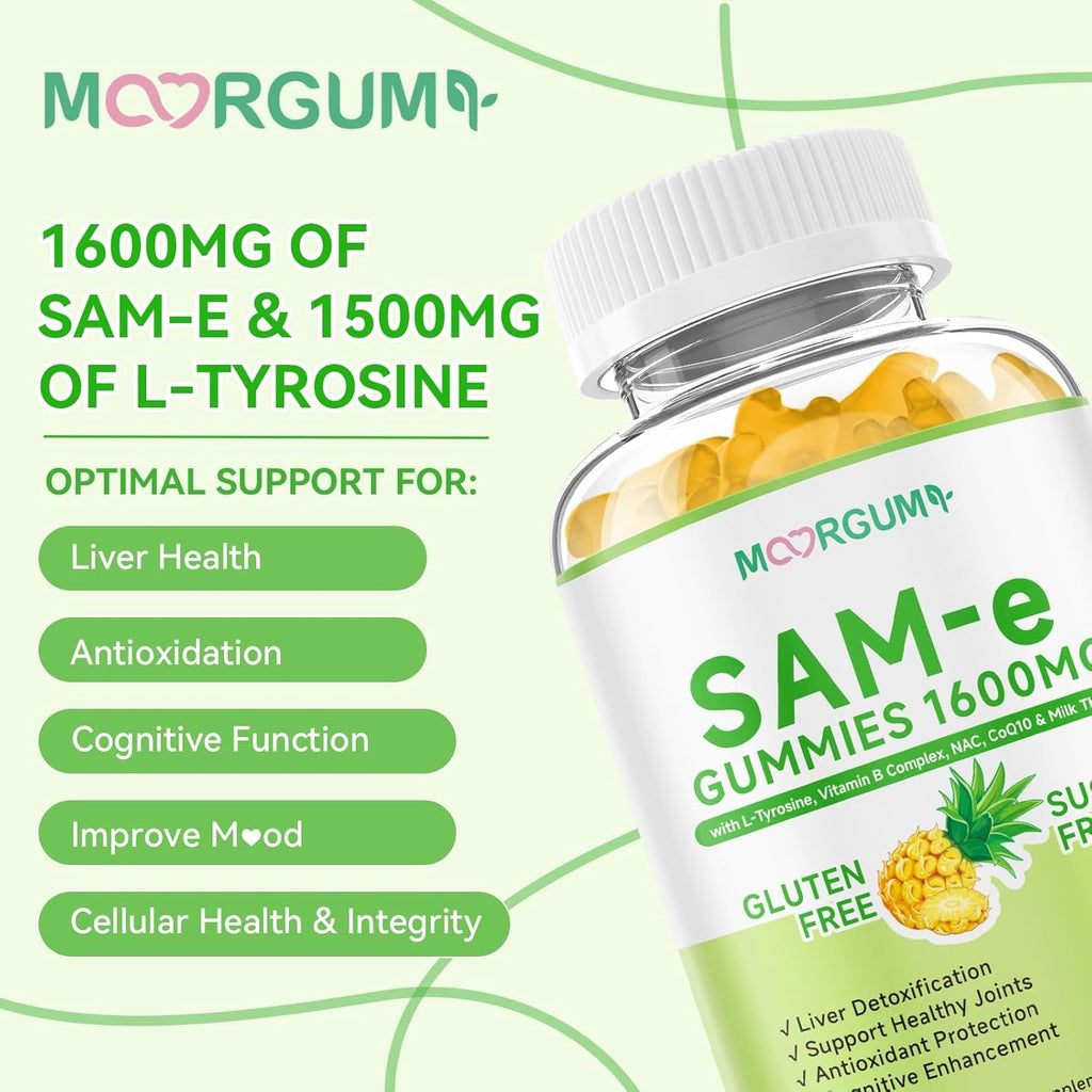 Sam-E L-Tyrosine Gummies with NAC, Coq10 & Vitamin B Complex, 1600Mg Sam-E, 1500Mg L-Tyrosine Supplement for Energy, Cellular Antioxidant Support, Emotional Well-Being Support, 120 Count