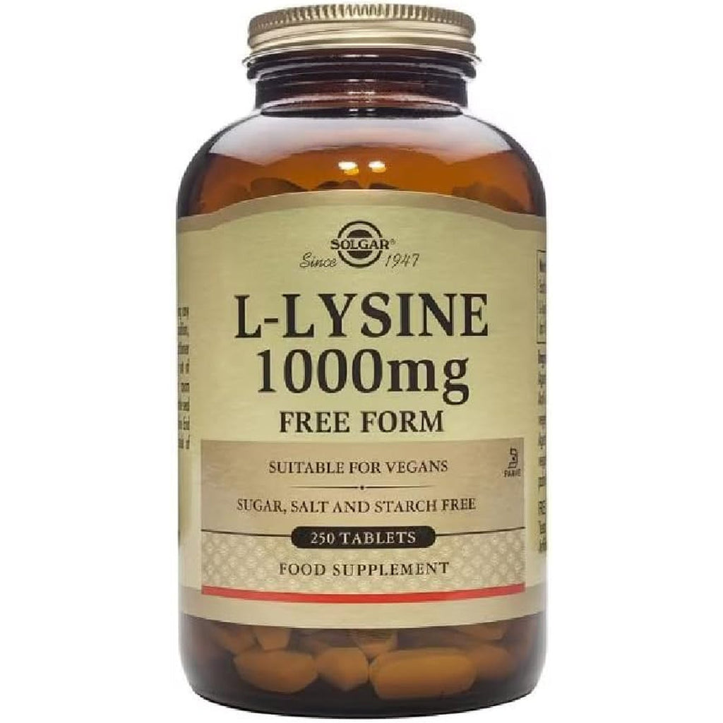 Solgar L-Lysine 1000 Mg, 250 Tablets - Enhanced Absorption and Assimilation - Promotes Integrity of Skin and Lips - Collagen Support - Amino Acids - Non-Gmo, Vegan, Gluten Free - 250 Servings