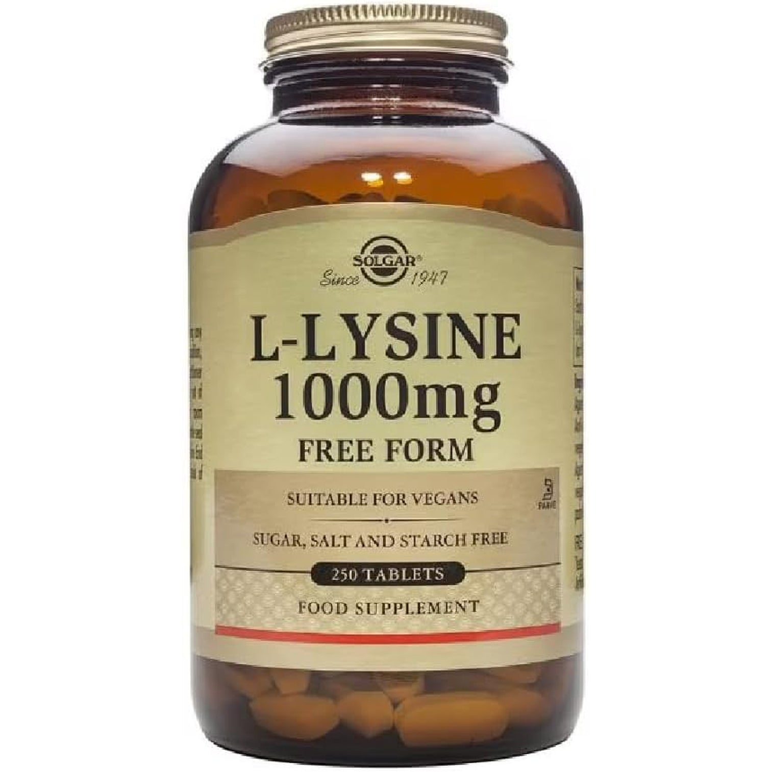 Solgar L-Lysine 1000 Mg, 250 Tablets - Enhanced Absorption and Assimilation - Promotes Integrity of Skin and Lips - Collagen Support - Amino Acids - Non-Gmo, Vegan, Gluten Free - 250 Servings
