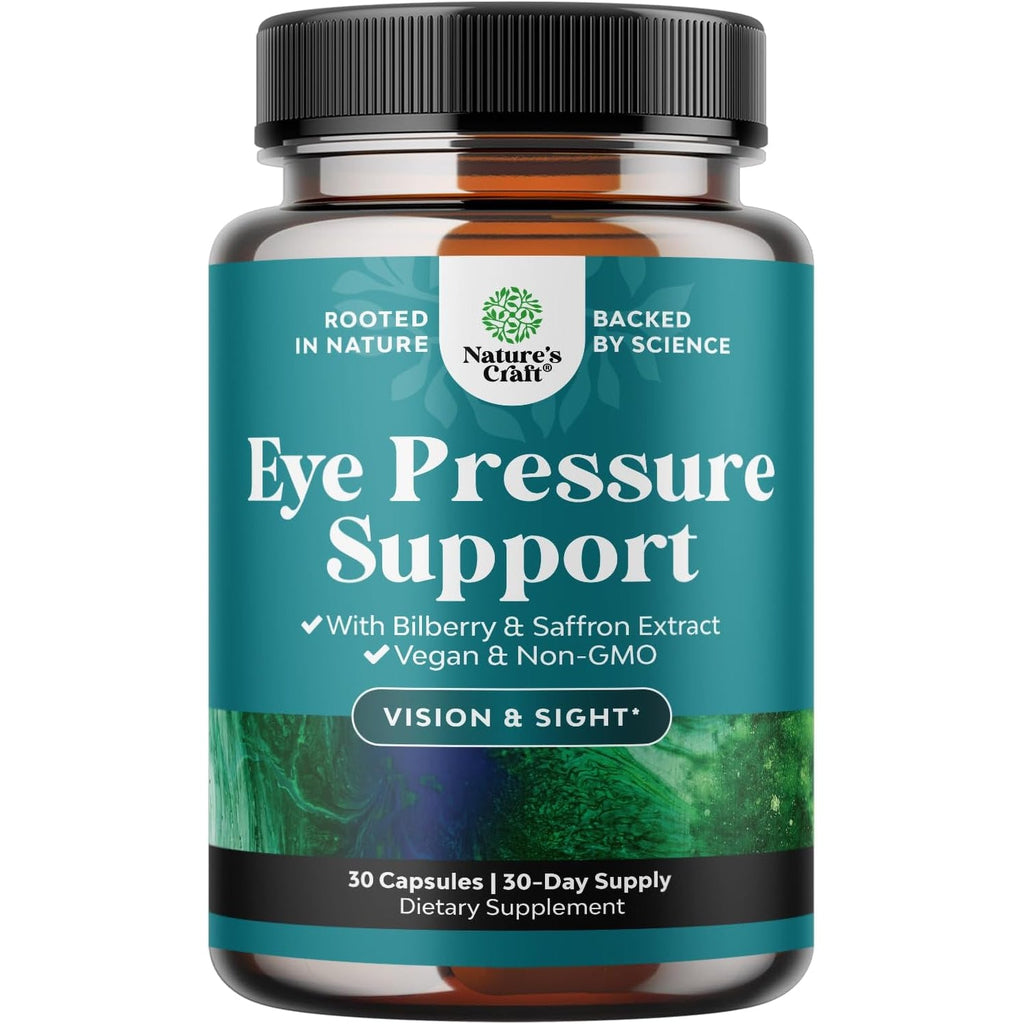 Natures Craft Eye Pressure Support with Bilberry Extract - Vegan Eye Health Supplement for Adults for Ocular Pressure Relief with Saffron Ginkgo Niacin and More Vitamins Vision Support - 30 Count