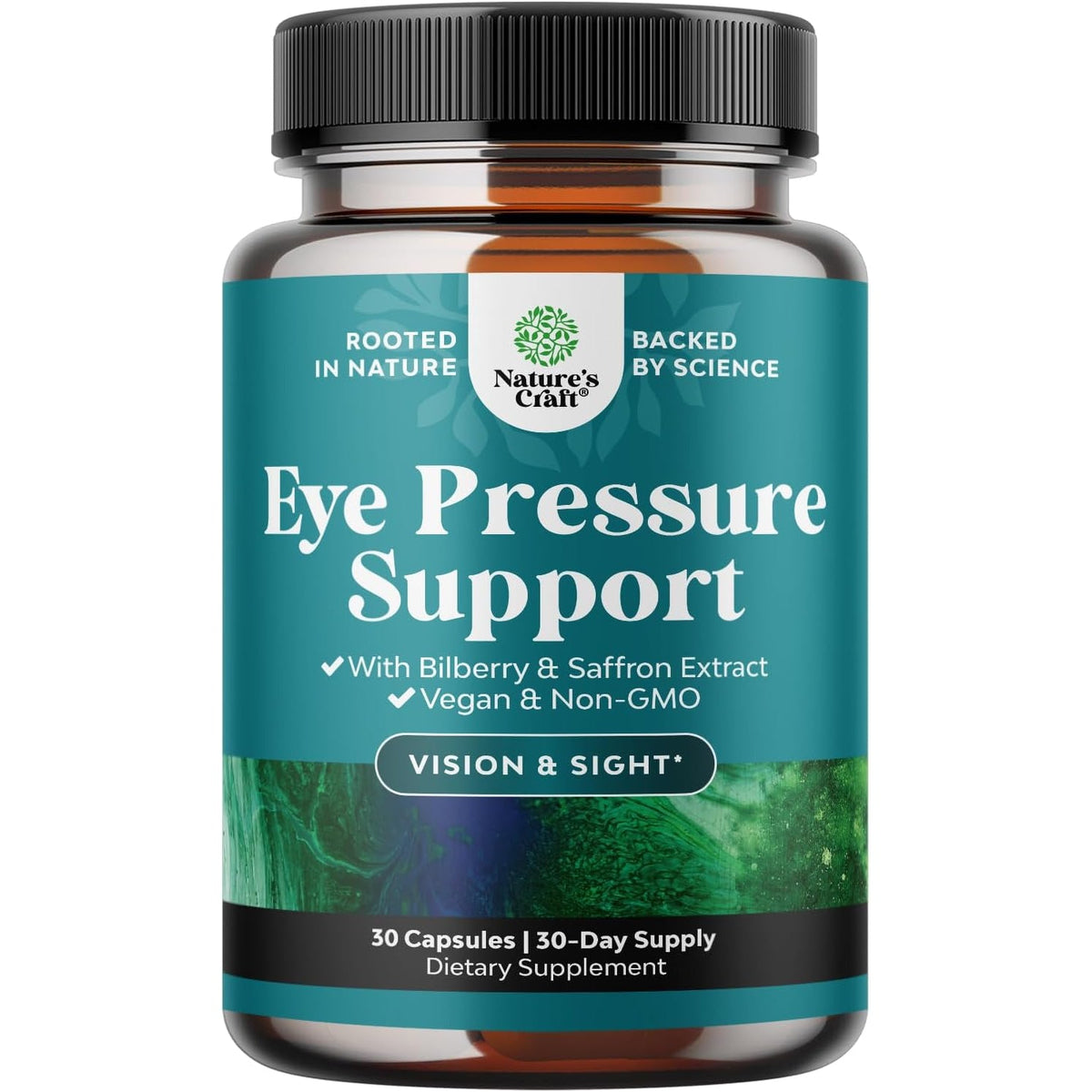 Natures Craft Eye Pressure Support with Bilberry Extract - Vegan Eye Health Supplement for Adults for Ocular Pressure Relief with Saffron Ginkgo Niacin and More Vitamins Vision Support - 30 Count