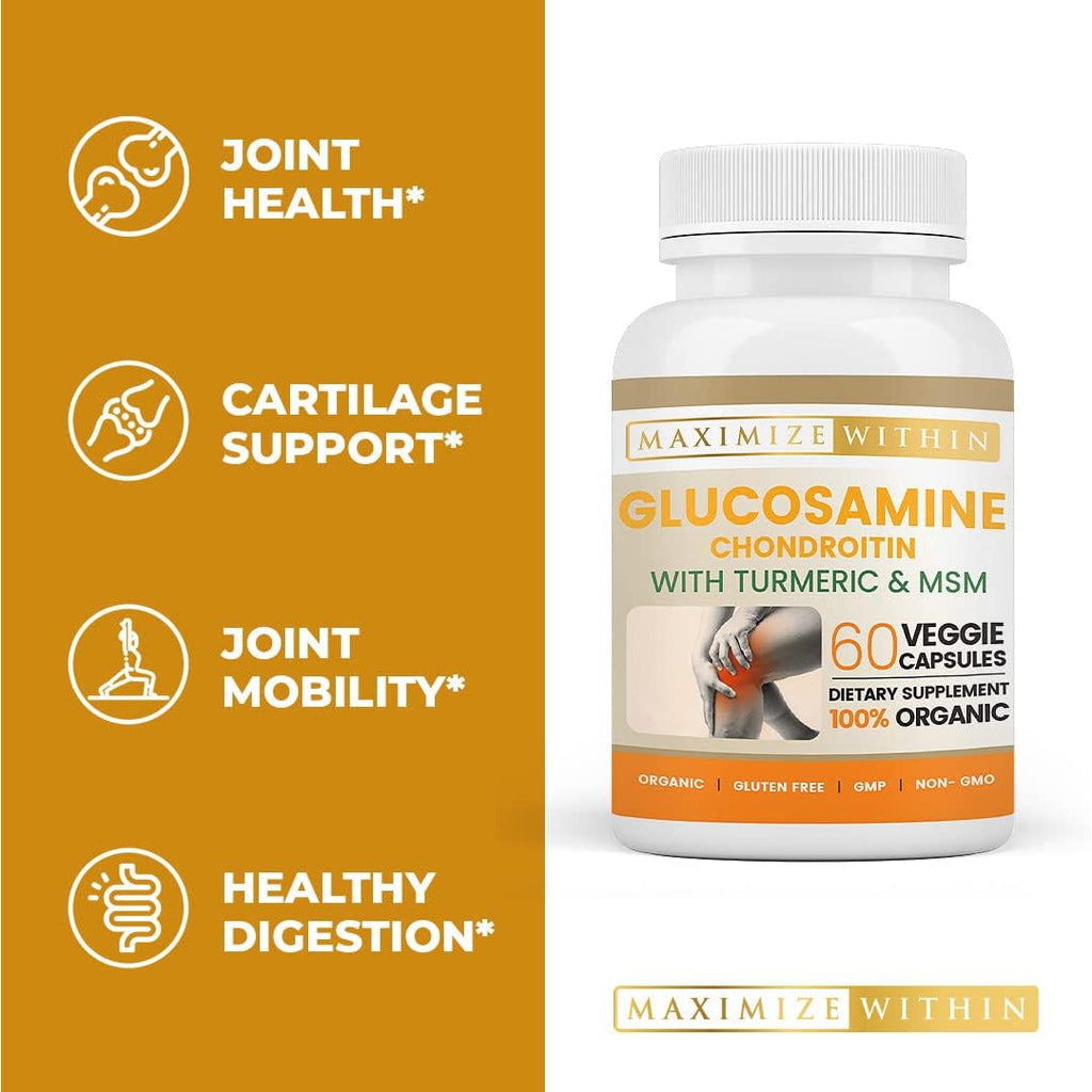 Glucosamine Chondroitin with Turmeric & MSM – Mobility & Flexibility Support – 60 Veggie Capsules