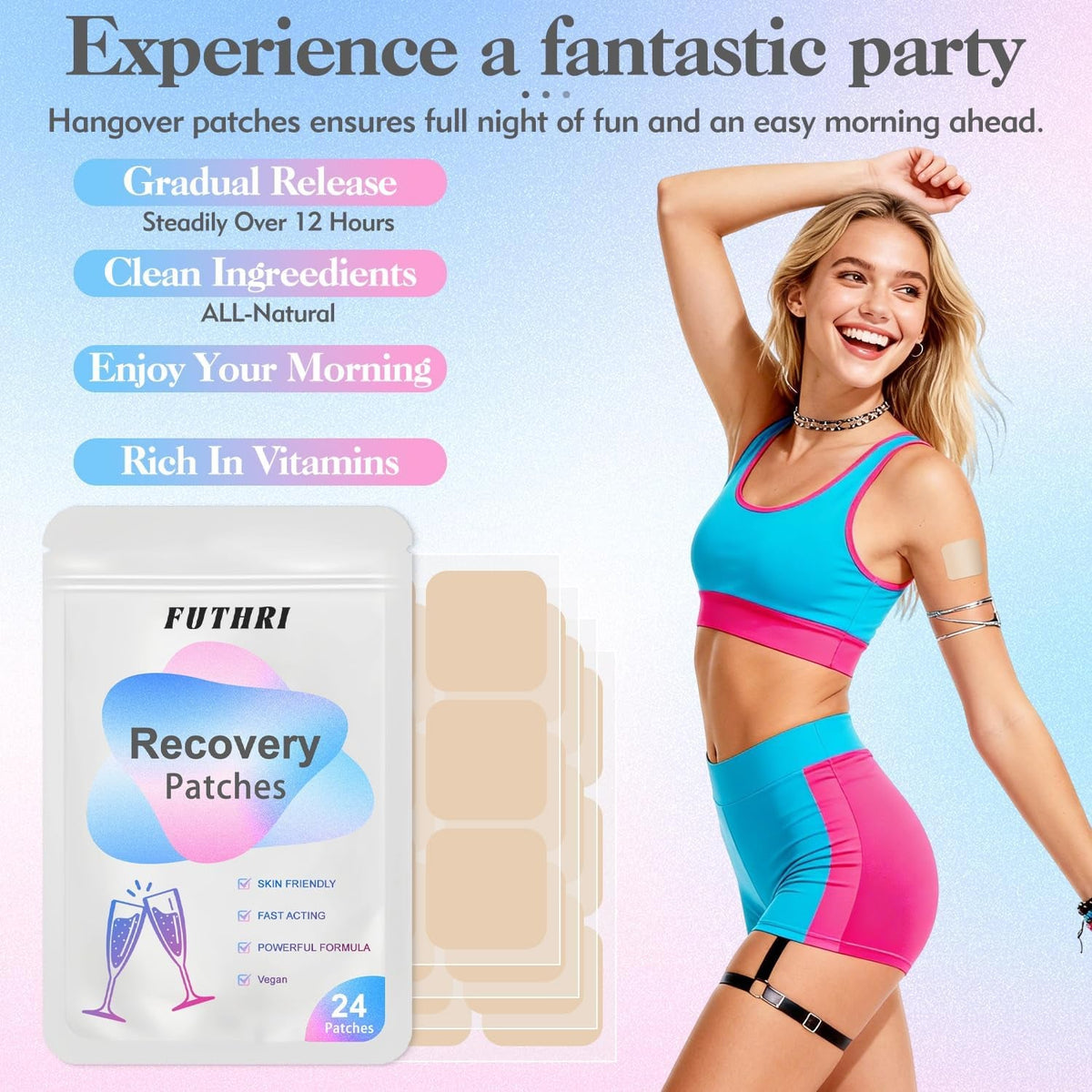 24 Pack Party Care Patches, Hangover Patch - Skin-Friendly Self-Adhesive Patches, Natural Ingredients, Long Lasting Sticky Design for Daily Party Recovery & Refresh