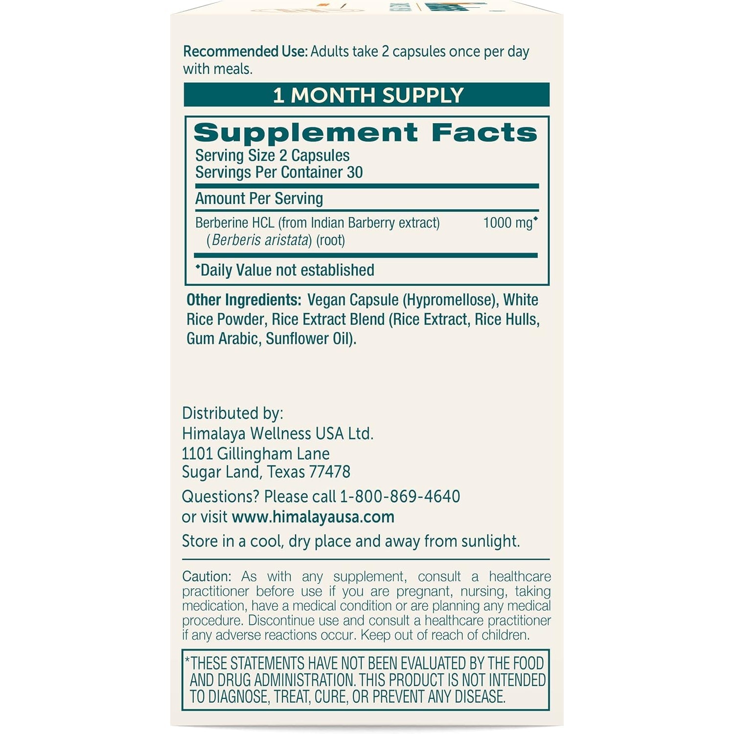 Himalaya Berberine - Herbal Supplement for Supporting Normal Metabolism, Immune, and Digestive Health - Vegan, Gluten Free, 500 Mg, 60 Vegetarian Capsules