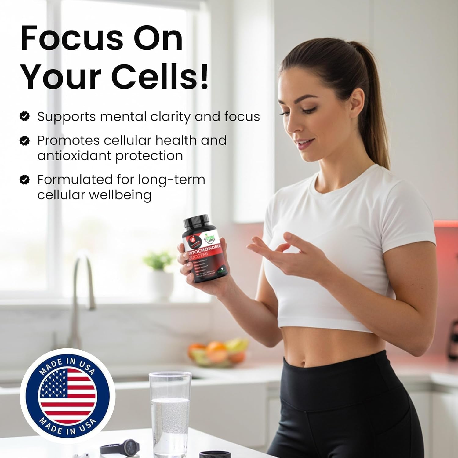 Vegan Mitochondrial Support – Advanced Cellular Wellness & Natural Energy Formula with Coq10, PQQ, Acetyl-L-Carnitine, Alpha-Lipoic Acid, Magnesium, Bioperine® - Daily Support (60 Capsules)