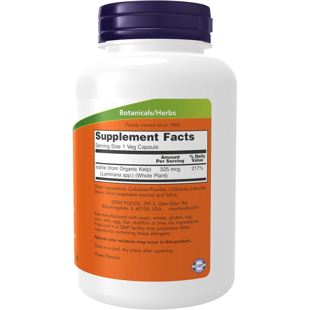 NOW Supplements, Kelp 325 Mcg of Natural Iodine, Supports Healthy Thyroid Function*, Super Green, 250 Veg Capsules