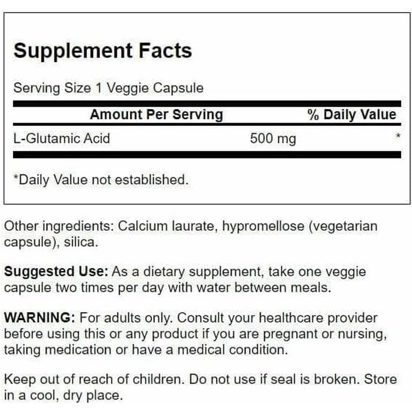 Swanson Amino Acid Glutamic Acid 500 Milligrams 60 Veg Capsules