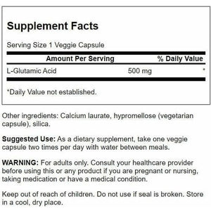 Swanson Amino Acid Glutamic Acid 500 Milligrams 60 Veg Capsules