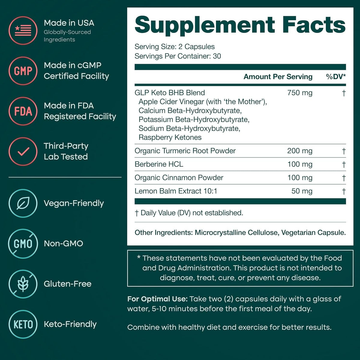 Keto Burn & GLP-1 Supplement Weight Loss for Women and Men - Appetite Suppressant, Fat Burner and Metabolic Health with BHB Raspberry Ketones, Apple Cider Vinegar, Berberine HCL (3Rd Party Lab Tested)