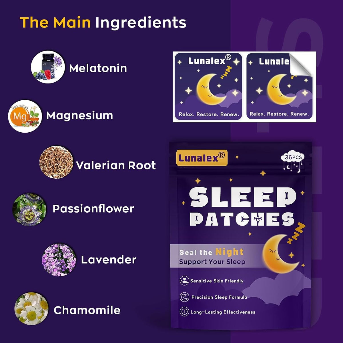 36Ct Sleep Patches for Adults Extra Strength – All Natural Nighttime Comfort with Melatonin & Magnesium, Quick-Acting & Long-Lasting
