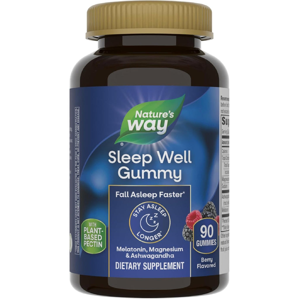 Nature'S Way Sleep Well Melatonin and Magnesium Gummies, Sleep Support for Adults*, with Ashwagandha, Berry Flavored, 90 Gummies