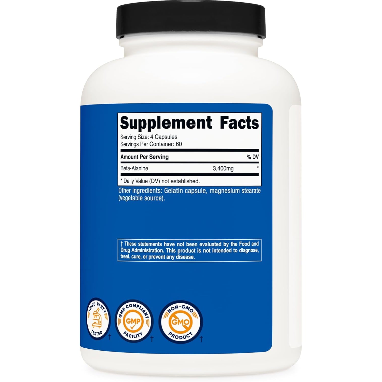 Nutricost Beta-Alanine Capsules 3400Mg, 240 Capsules (60 Serv) - Potent Beta Alanine, Gluten Free & Non-Gmo, 850Mg per Cap