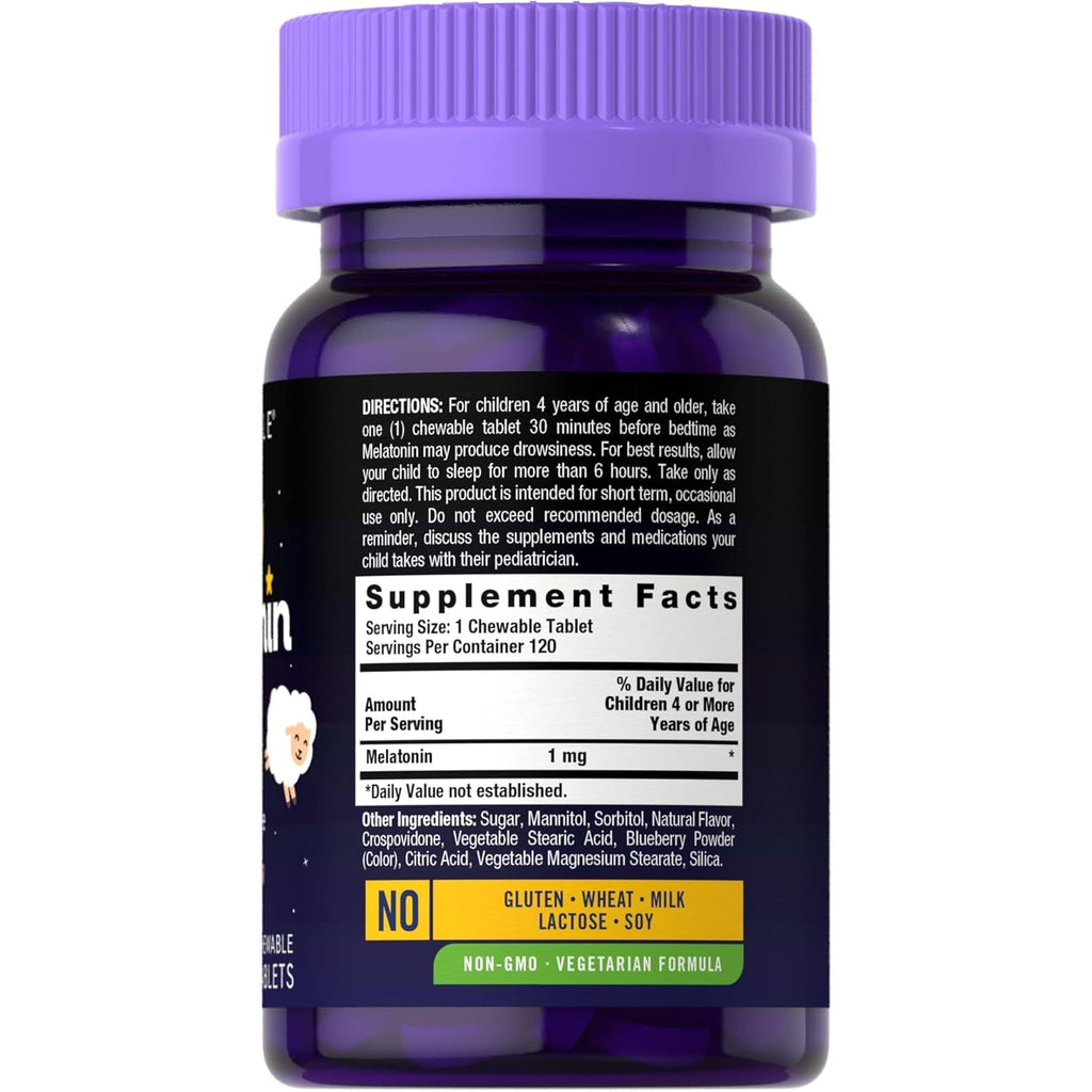 Carlyle Kids Melatonin 1Mg | 120 Chewable Tablets | Fruit Flavor | Vegetarian Supplement | Non-Gmo, Gluten Free Formula