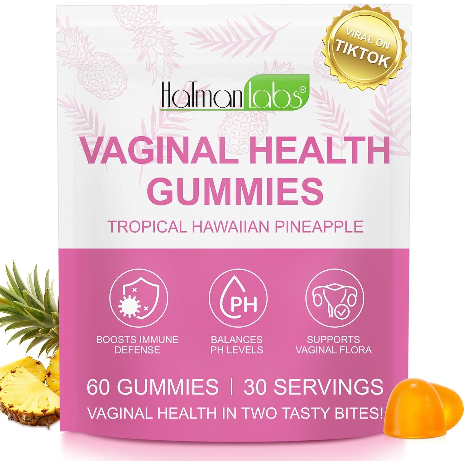 Vaginal Probiotics Gummies for Women, PH Balance for Women, Hawaiian Pineapple Gummies for PH Health, Improve Immune, Women'S Vaginal Health Supplement, 60 Gummies