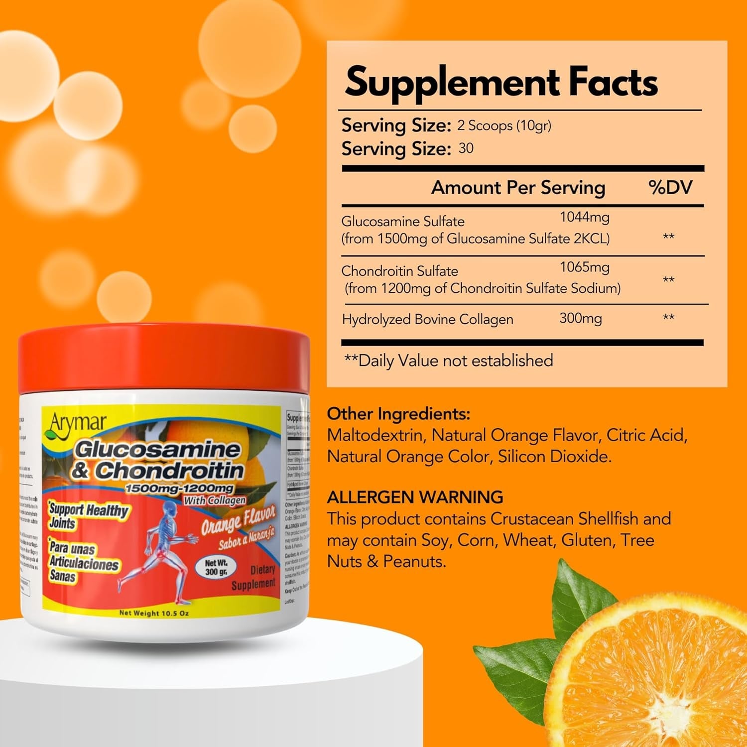 Arymar Glucosamine Chandroitin Powder (1500Mg/1200Mg) - Joint Health Support Supplement - Helps Maintain Mobility & Flexibility - High Absorption Formula - 300G (10.5 Oz)