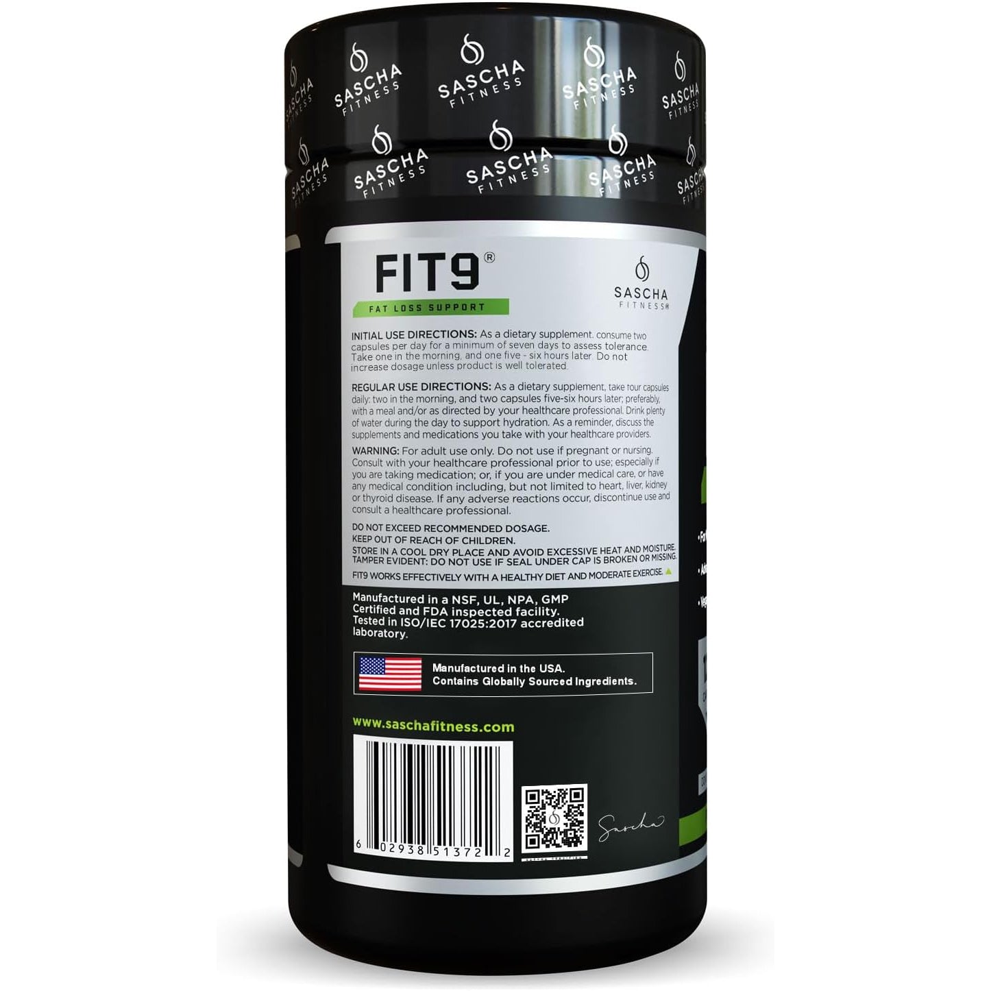 Sascha Fitness Fat Loss Pills | Collagen Support | Fluid Balance | FIT9 Ingredients: 7Keto + Uva Ursi, Gotu Kola, L-Theanine,Gingko Biloba,Dim,Green Tea | Weight Loss Supplements-Vegan-120 Natural Cap