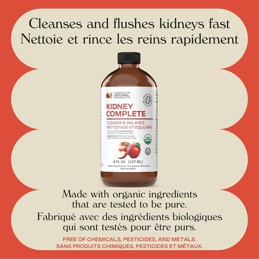Complete Natural Products Kidney Complete - 8Oz Organic Liquid for Kidney Support, Cleanse, and Detox with Apple Cider Vinegar, Lemon, & Organic Chanca Piedra.