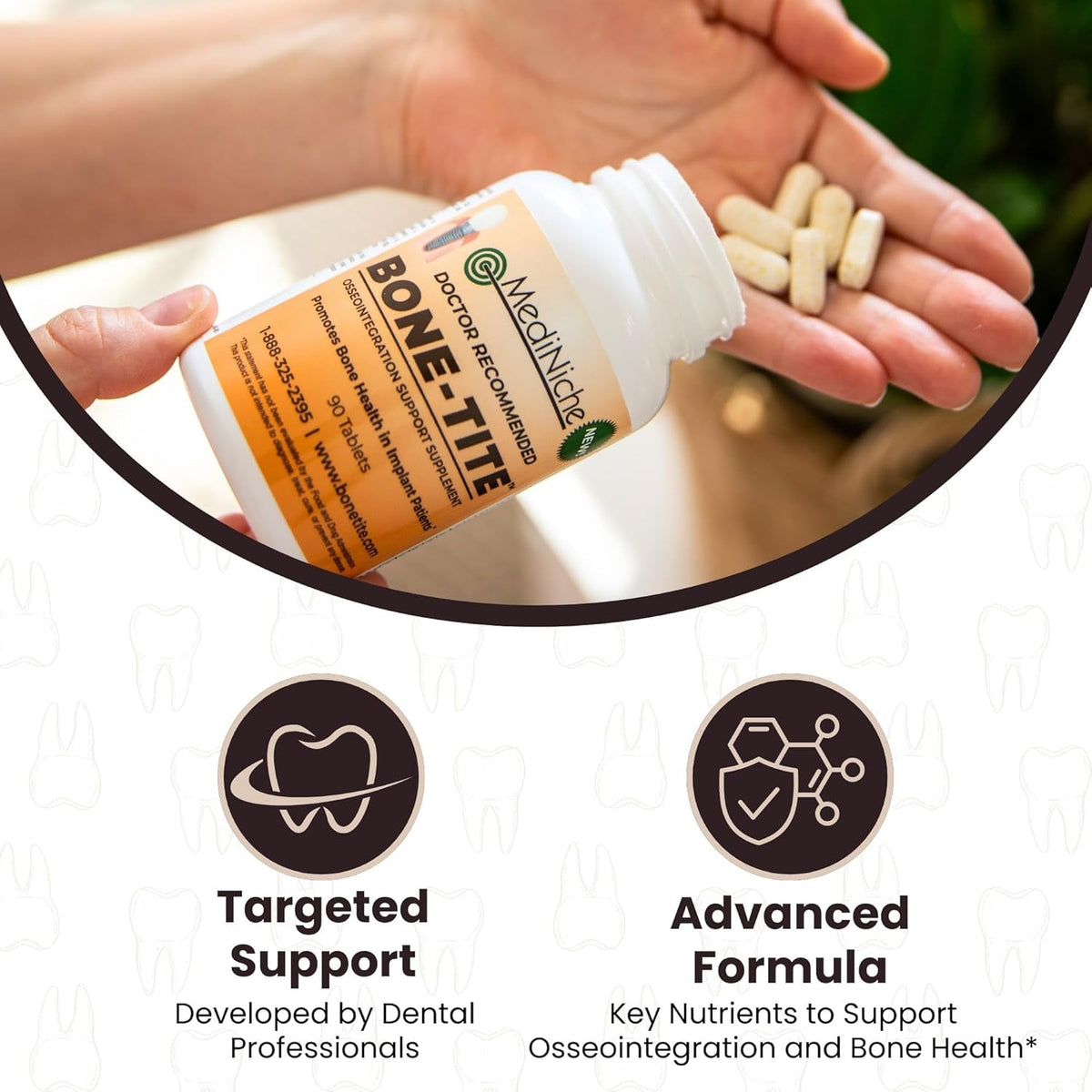 Bone-Tite Osseointegration Support Supplement I Key Vitamins, Minerals, and Nutrients to Promote Dental Implant Support | 90 Tablets | Pack of 1