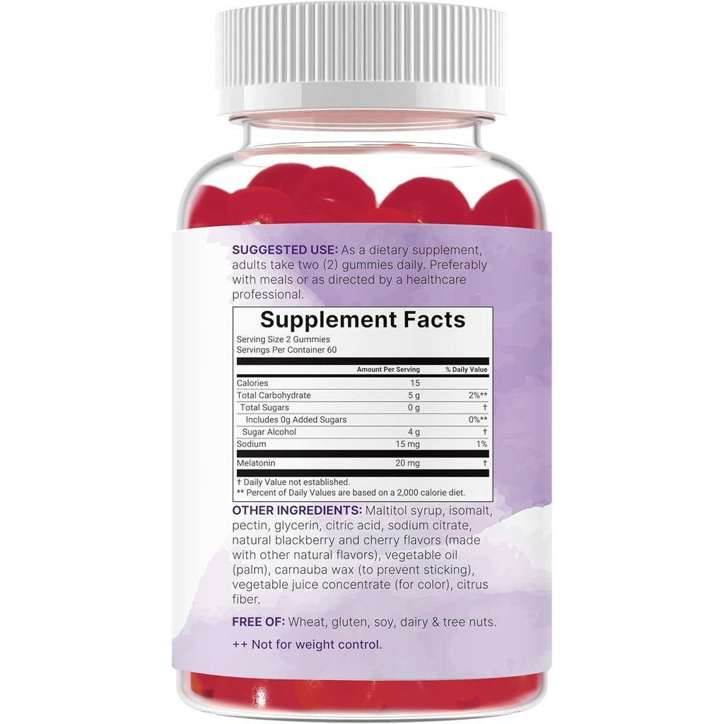 Micro Ingredients Melatonin 20Mg Gummies for Adults, 120 Count | Sleep Aid 10Mg Melatonin per Gummy | Sugar Free Blackberry Cherry Flavor | No Drug + Non-Habit-Forming | Non-Gmo, Gluten Free