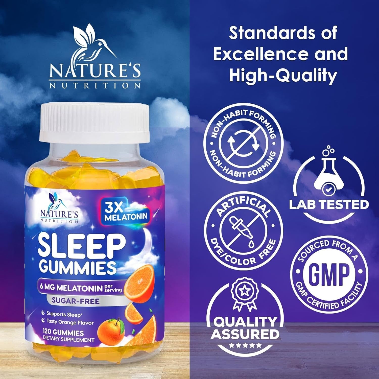 Melatonin Sleep Gummies - Melatonin 6Mg per Serving - Sugar-Free Melatonin Gummy for Adults - Extra Strength Sleeping Gummy Supplement - Supports Restful Sleep - Tasty Orange Flavor - 120 Gummies