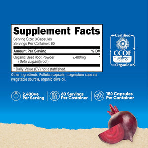 Nutricost Beet Root 2400Mg, 180 Capsules - CCOF Certified Made with Organic Beet Root, Superfood, 60 Servings