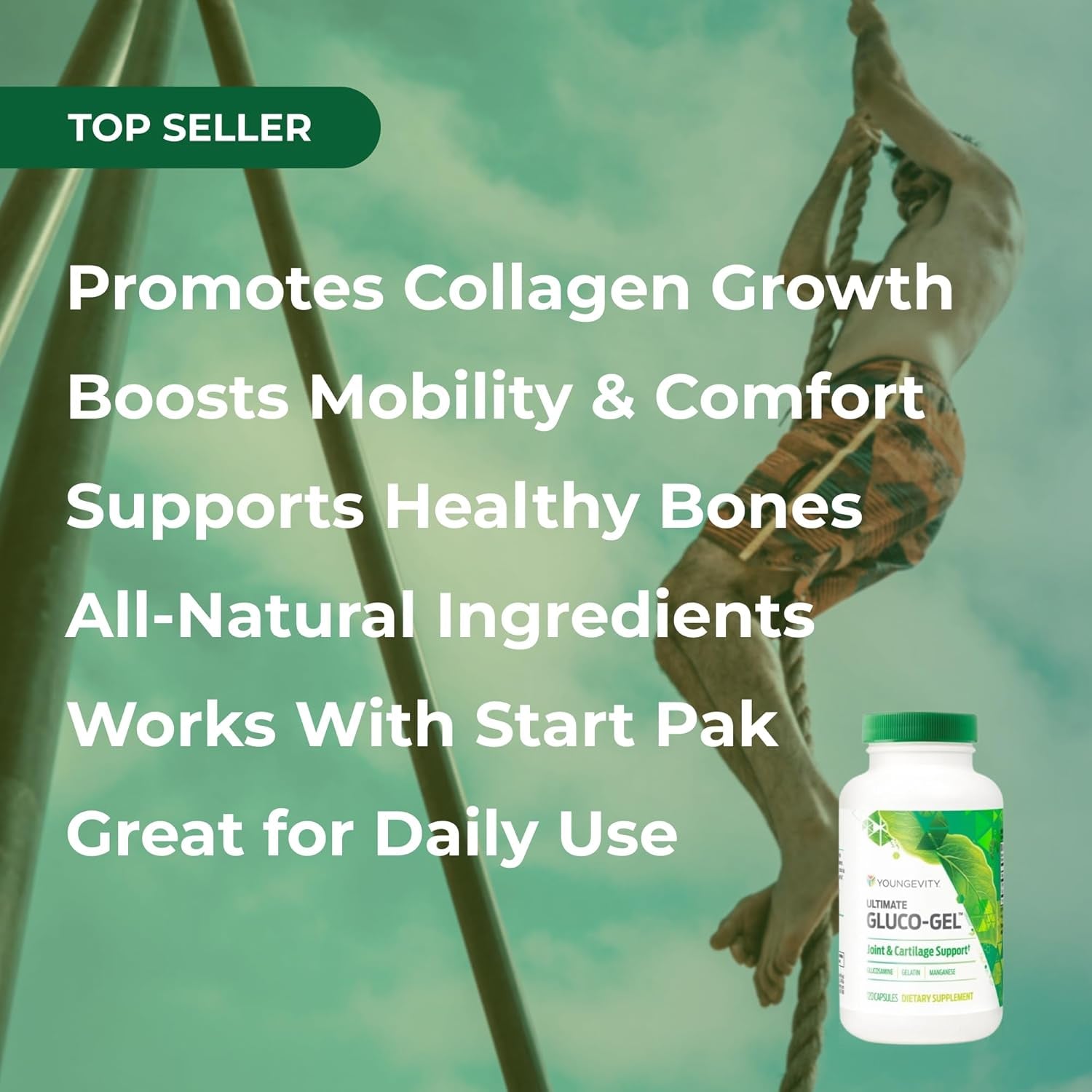 Youngevity Ultimate Gluco-Gel -For Tendons, Bones & Cartilage | Contains Glucosamine, Gelatin & Manganese | 120 Capsules | 1 Bottle