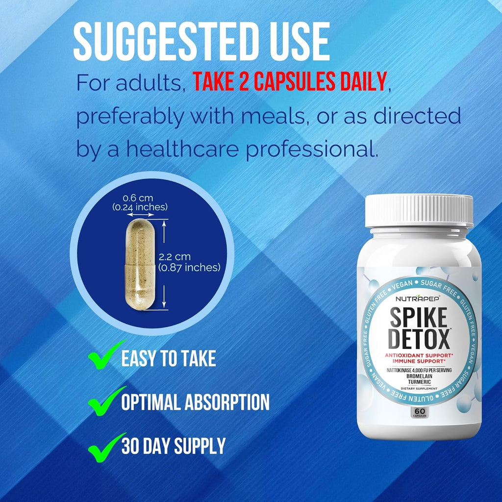 Nutrapep Spike Protein Detox Supplement - 4000 FU Nattokinase with Bromelain Selenium Dandelion Root Turmeric Extract & Curcumin - Foreign Protein Cleanse and Immune Support - Vegan Gluten-Free
