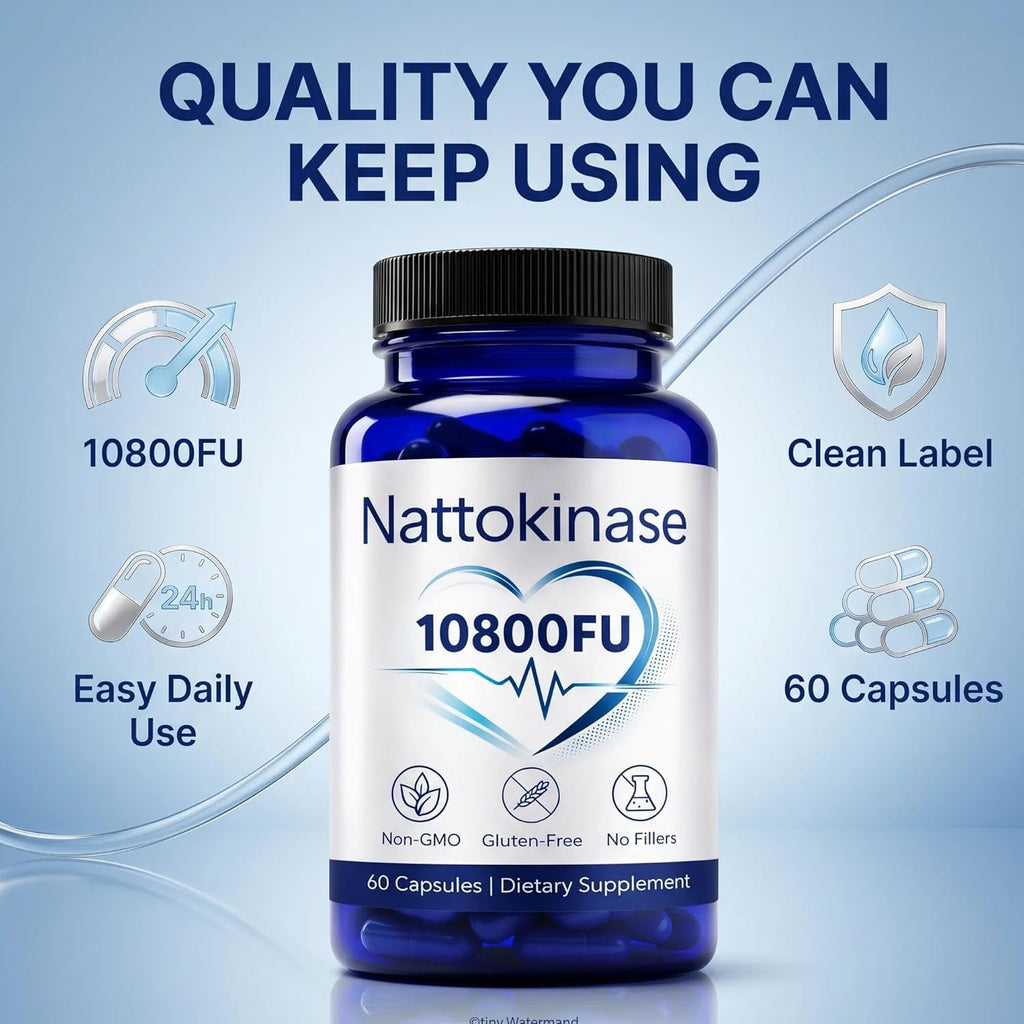 Nattokinase 10800 Fu, Ultimate Nattokinase 10800 Fu, Organic Nattokinase Supplement 10800 Fu, Vegan & Gluten-Free, Daily Health Support, 60 Capsules